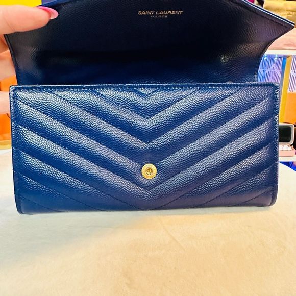 YSL Classic Monogram Flap Mattelasse Chevron Leather Large Wallet Let - Picture 11 of 17